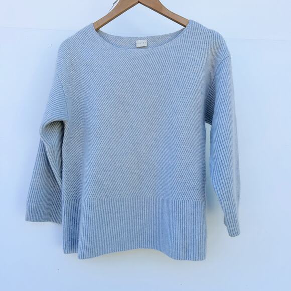 Poetry Cashmere Merino Wool Ribbed Boxy Sweater Jumper Light Blue 2 Crewneck - Picture 1 of 8